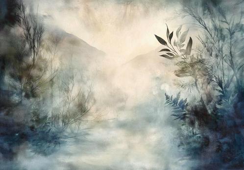 Mistig Landschap fotobehang, op maat behang, Fotobehang4you, Huis en Inrichting, Stoffering | Behang, minder dan 10 m², Verzenden