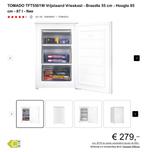 Tomado TFT5501W - Tafelmodel vriezer - 87 liter - 3 vrieslad, Witgoed en Apparatuur, Vriezers en Diepvrieskisten, Ophalen, Zo goed als nieuw