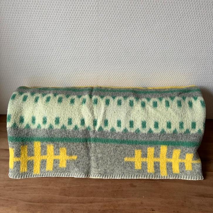 Vintage Woondeken, Deken, Grafisch Gekleurd, Geel, Grijs, Huis en Inrichting, Woonaccessoires | Plaids en Woondekens, Gebruikt