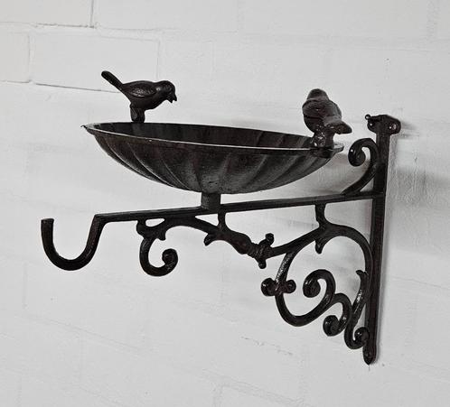 VOEDERSCHAAL MET VOGELS / GIETIJZER / PLANTENHAAK, Tuin en Terras, Tuinwanddecoratie, Nieuw, Ophalen of Verzenden
