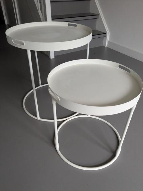 Set metalen tafeltjes wit, Huis en Inrichting, Tafels | Bijzettafels, Zo goed als nieuw, Rond, 45 tot 60 cm, Minder dan 55 cm