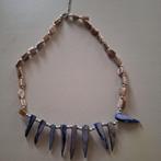 Ketting parelmoer roze met blauwe pegels, Sieraden, Tassen en Uiterlijk, Kettingen, Overige materialen, Verzenden, Roze, Verstelbaar