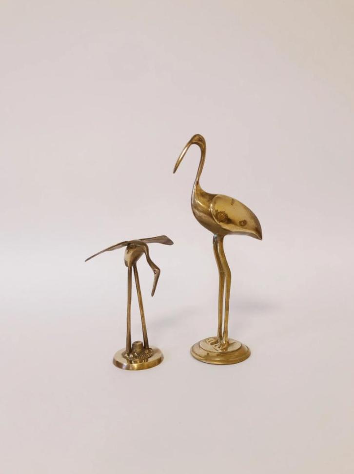 SET VAN 2 VINTAGE MESSING KRAANVOGELS, Verzamelen, Beelden en Beeldjes, Zo goed als nieuw, Dier, Ophalen of Verzenden