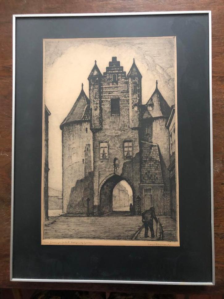 Louis Heijmans - Gevangenpoort Bergen op Zoom, Antiek en Kunst, Kunst | Etsen en Gravures, Ophalen of Verzenden