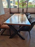 Houten eettafel, eetbank en 3 stoelen., Ophalen, Gebruikt, 50 tot 100 cm, 150 tot 200 cm