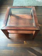 Houten, vierkante, salontafel met glazen plaat, Ophalen, Gebruikt, 50 tot 100 cm, Glas