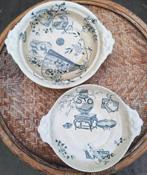 Nimy Eventail, 2 zwaar beboterde antieke schalen Chinoiserie, Antiek en Kunst, Ophalen of Verzenden
