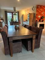 Donkerbruine eethoek met 6 stoelen, Antiek en Kunst, Ophalen
