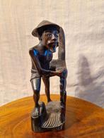 Balinees Houtsnijwerk – Vissersman met Visnet | Handgesneden, Antiek en Kunst, Ophalen of Verzenden