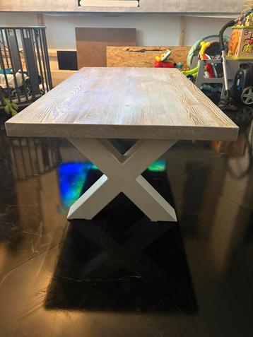 Houten Salontafel 130x70 - Witte Kruispoten beschikbaar voor biedingen