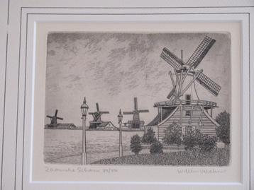 Zaanstad en Zaanse Schans - 2 etsen van Willem Veldhorst beschikbaar voor biedingen