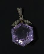 Amethist antieke 14k gouden ketting hanger diamanten gourmet, Sieraden, Tassen en Uiterlijk, Antieke sieraden, Ophalen of Verzenden