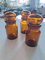 3 kleine apothekerspotten vintage bruin amber glas, Antiek en Kunst, Antiek | Glas en Kristal, Ophalen of Verzenden