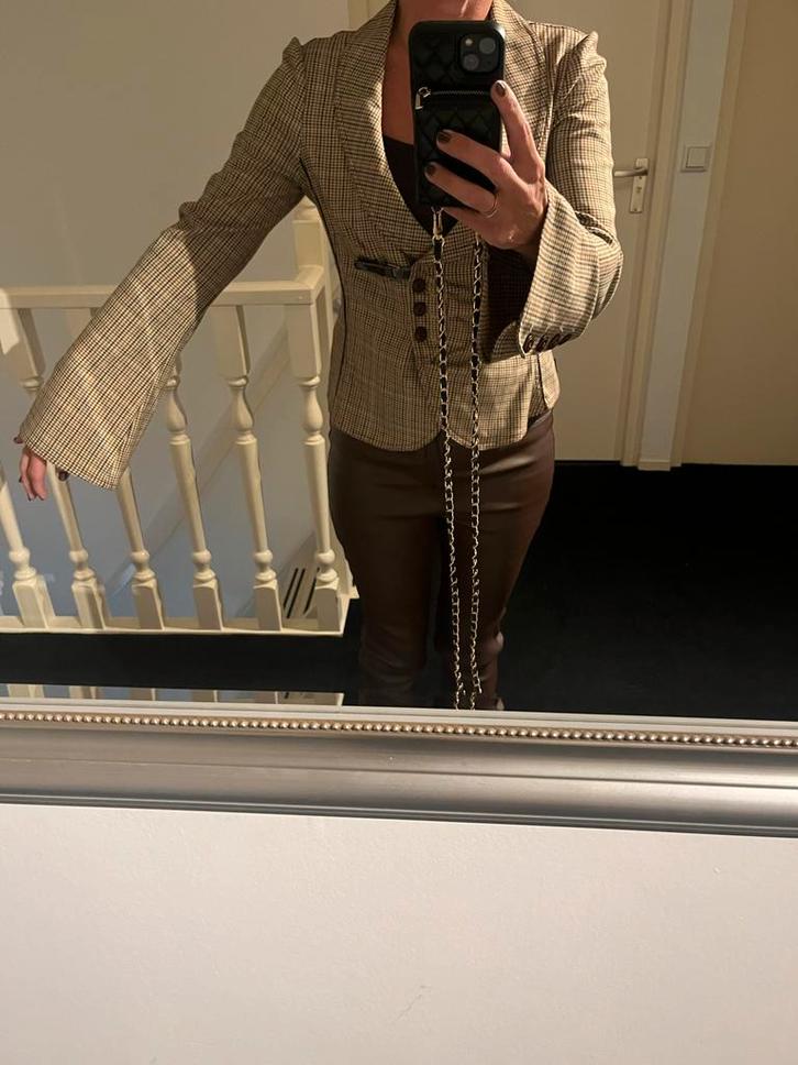 Watcher Blazer Bruin Geblokt Maat S, Kleding | Dames, Jasjes, Kostuums en Pakken, Gedragen, Jasje, Maat 36 (S), Bruin, Ophalen of Verzenden