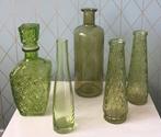 Gave set van 5 vazen, groen glas, Minder dan 50 cm, Groen, Glas, Ophalen of Verzenden