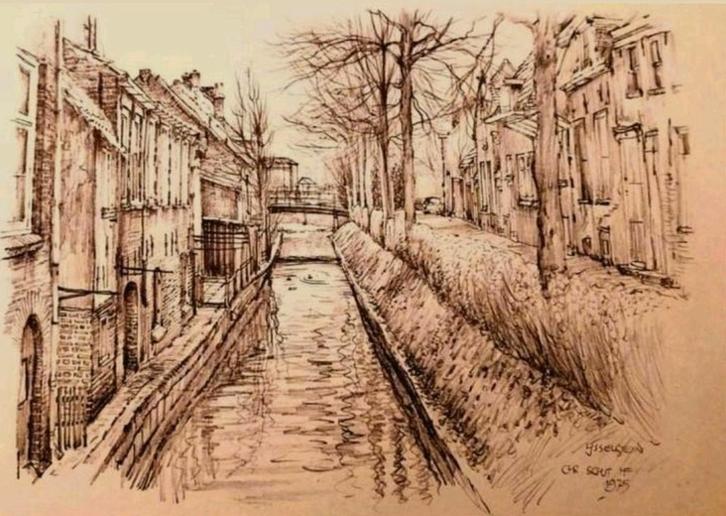 IJsselstein ... Gezicht op de haven ..., Antiek en Kunst, Kunst | Tekeningen en Foto's, Ophalen of Verzenden