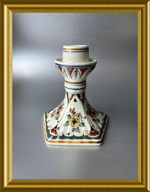 Porceleyne Fles kandelaar: polychroom Delft, Antiek en Kunst, Antiek | Keramiek en Aardewerk, Ophalen of Verzenden