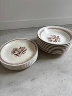 Vintage aardewerk borden met bruin bloemmotief – set van 16, Ophalen of Verzenden