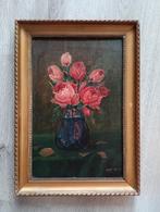 Stilleven met rode rozen in een blauwe vaas - 1920 - gesign, Ophalen of Verzenden