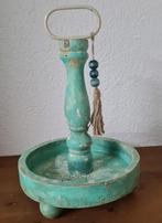 Houten etagere metalen handvat vintage Ibiza turquoise, Ophalen of Verzenden, Zo goed als nieuw
