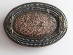 Vintage 80'er jaren ovale glitter broche, Overige materialen, 4 tot 7 cm, Gebruikt, Bruin