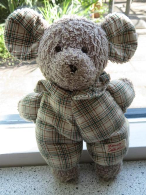 Grijze badstof muis van Tiamo met geruit lijf en oren, Kinderen en Baby's, Speelgoed | Knuffels en Pluche, Zo goed als nieuw, Overige typen