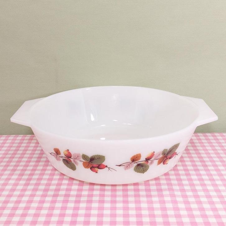 Vintage JAJ England Rosehip schaal 22 cm retro melkglas, Verzamelen, Retro, Huis en Inrichting, Ophalen of Verzenden
