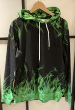 Trui met capuchon buidel Hoodie  groene vlammen S 164 176, Ophalen of Verzenden, Gebruikt, Jongen, Trui of Vest