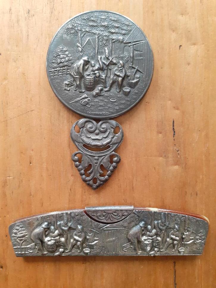 Vintage verzilverde 2-delige kaptafel set, Antiek en Kunst, Curiosa en Brocante, Ophalen of Verzenden