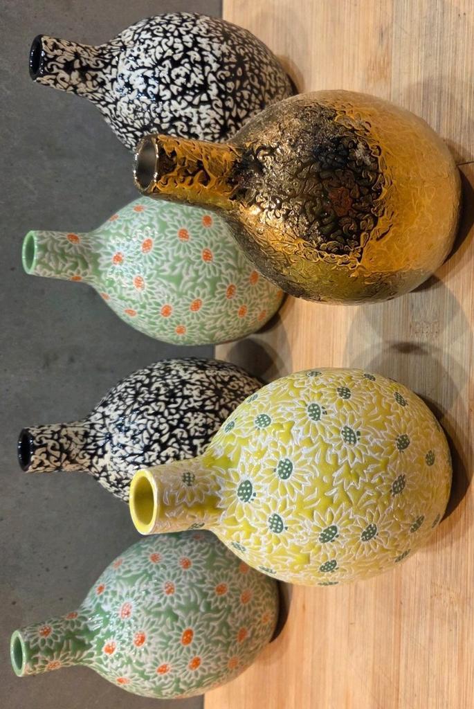 6 ZGN Des Pots vaasjes Gloriosa, Huis en Inrichting, Woonaccessoires | Vazen, Zo goed als nieuw, Minder dan 50 cm, Aardewerk of Porselein
