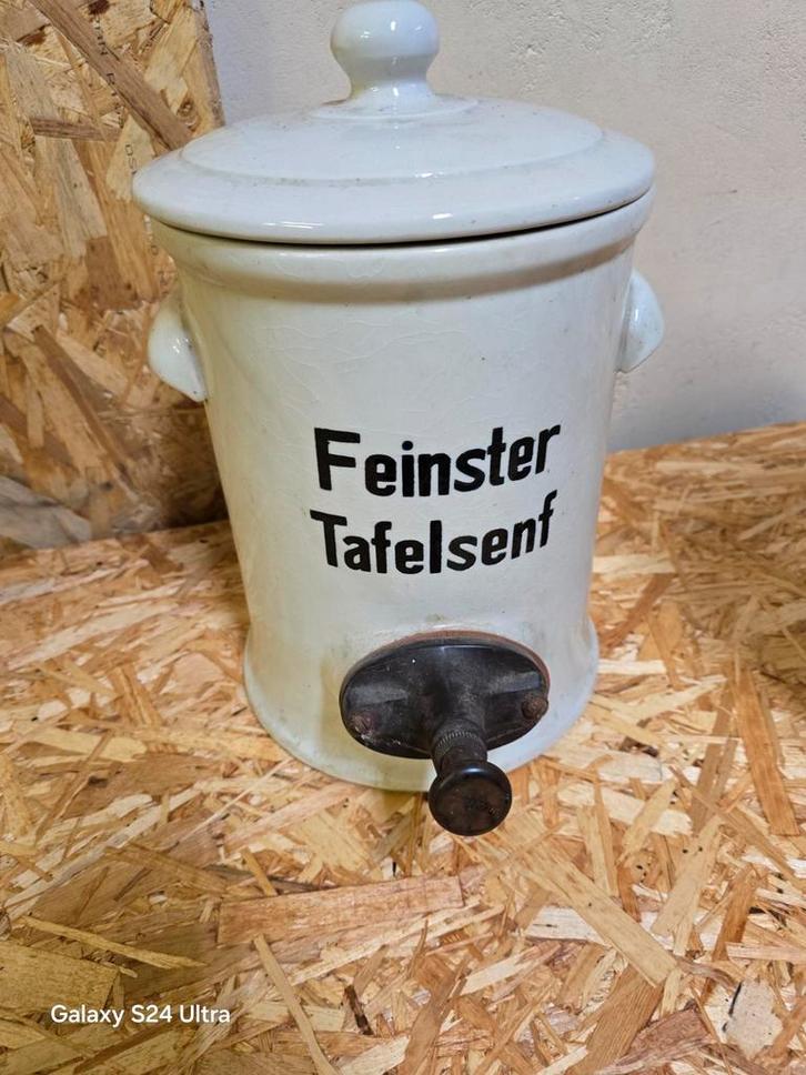 Feinster Tafelsenf", wat "Fijnste Tafelmosterd" betekent. , Antiek en Kunst, Antiek | Gereedschap en Instrumenten, Ophalen