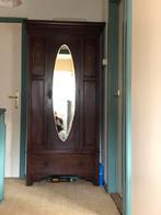 Antieke kledingkast met spiegel en lade, Ophalen, Gebruikt, 100 tot 150 cm, Met lade(s)