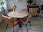 Te koop: Mooie eettafel rond 1.20 + 4 mooie z.g.a.n. stoelen, Huis en Inrichting, Tafels | Eettafels, Ophalen, Rond, Zo goed als nieuw