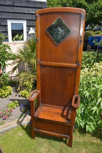 Antieke art deco halbankje met klep spiegel en haken 176cm h beschikbaar voor biedingen