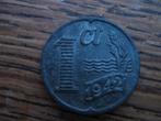 Oorlogsgeld WW2, zinken Cent 1942 Duitse bezetting #463, Verzenden, Koningin Wilhelmina, 1 cent, Losse munt