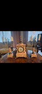 Antiek Marmeren Klokstel met Kandelaars, Ophalen of Verzenden