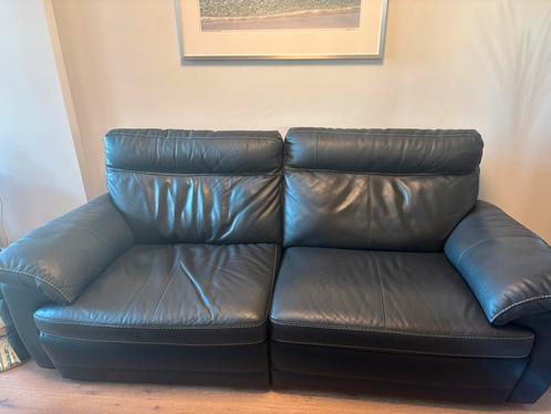 Moderne 2.5 zits met relaxfunctie, blauw/grijs leder, Huis en Inrichting, Banken | Bankstellen, Gebruikt, Rechte bank, Tweepersoons