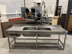 RVS spoeltafel / dubbele wasbak / kraan, Zakelijke goederen, Horeca | Keukenapparatuur, Ophalen, RVS Meubilair