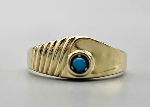 Gouden Vintage ring met edelsteen turkooise. 2024/170., Sieraden, Tassen en Uiterlijk, Ringen, Zo goed als nieuw, Dame, 17 tot 18