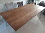 Eettafel met massief houten blad, Ophalen, Gebruikt, Teakhout, 200 cm of meer