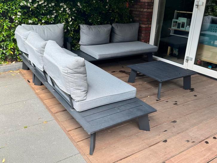 Loungeset 4 delig, Tuin en Terras, Tuinsets en Loungesets, Gebruikt, Loungeset, Aluminium, 5 zitplaatsen, Bank, Bijzettafel, Stoel