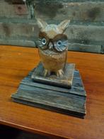Houten Uil op Boeken inktpot, Antiek en Kunst, Curiosa en Brocante, Ophalen of Verzenden
