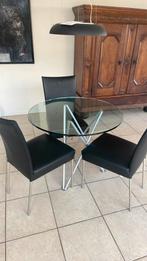 leolux Glazen ronde tafel (met stoelen), Huis en Inrichting, Tafels | Eettafels, Ophalen, 100 tot 150 cm, Rond, 50 tot 100 cm