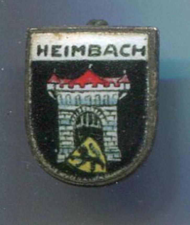Heimbach email op zilverkl stadswapen broche ( W_461a ), Verzamelen, Speldjes, Pins en Buttons, Zo goed als nieuw, Speldje of Pin