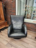 Retro Lederen Fauteuil met Draaivoet, Huis en Inrichting, Fauteuils, Ophalen, Gebruikt, 75 tot 100 cm, Metaal