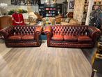 Originele Springvale chesterfield Bankstel 3+2 oxblood rood, Leer, Ophalen of Verzenden