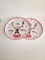 Nieuw Set van 2 EH kerst kunststof borden met rendier, Ophalen of Verzenden, Nieuw, Rond, Kunststof