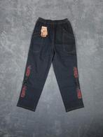 y2k Broek Jeans Wide Leg L Dark Wash Embroidered, Maat 52/54 (L), Blauw, ., Vintage