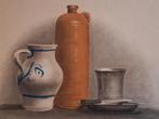 Stilleven met aardewerk en tin - Pastel van jacques v Mourik, Ophalen of Verzenden