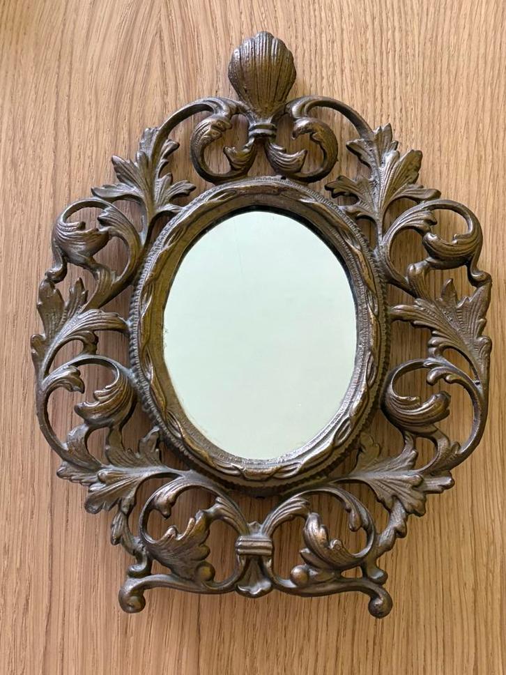 Vintage spiegel/fotolijst- bronskleurig -barokstijl, Antiek en Kunst, Antiek | Spiegels, Minder dan 50 cm, Minder dan 100 cm, Ovaal